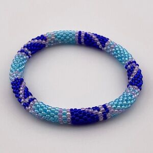 Blue Seed Bead Crochet Bracelet